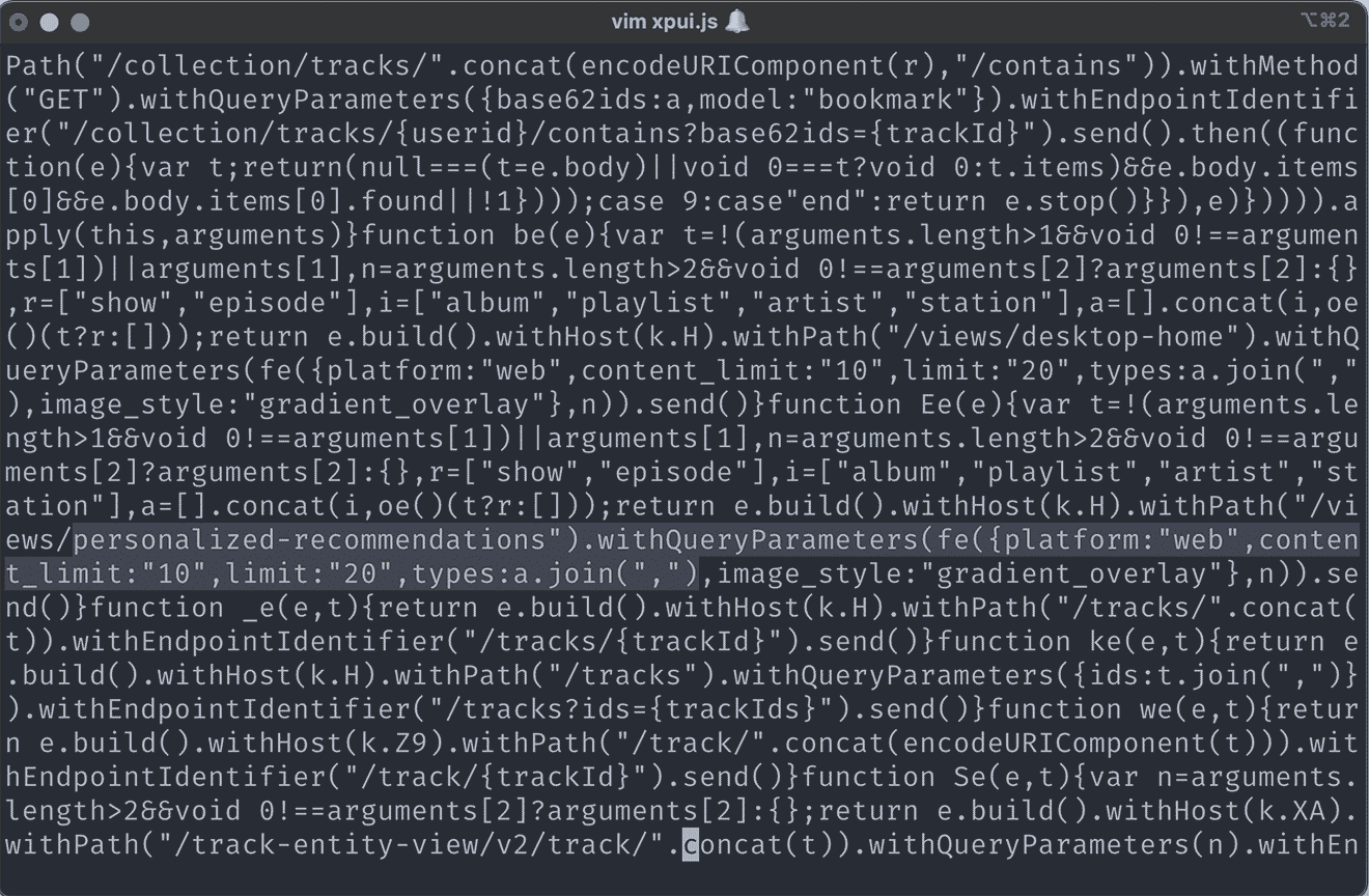 A screenshot of compressed code